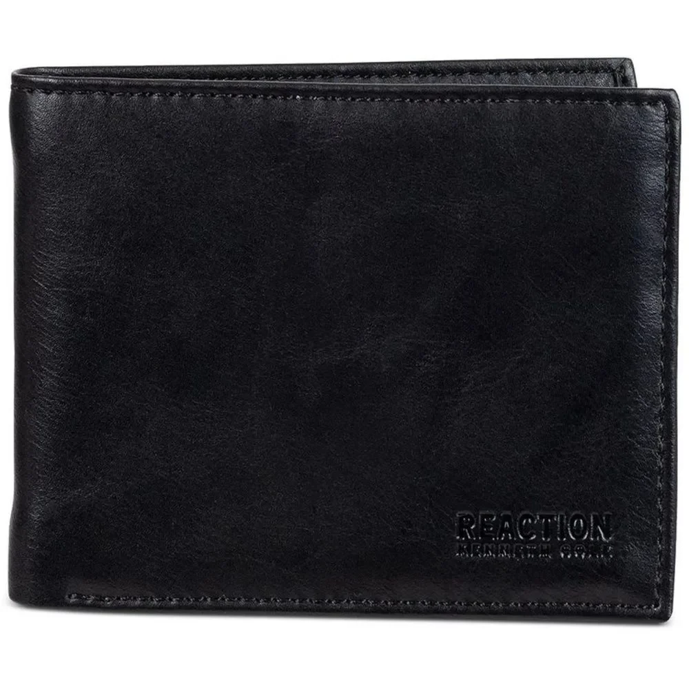 Kenneth Cole Reaction Mens Black Leather RFID Magnet Bifold Wallet NWT